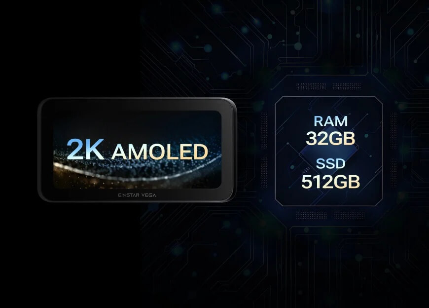 Крупний план 2K AMOLED-екрана та потужних внутрішніх компонентів Einstar Vega.
