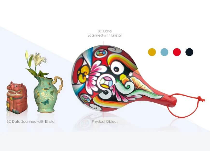 Кольоровий 3D-скан текстурованого об'єкта, створений Einstar, що демонструє його високу точність відтворення кольорів.