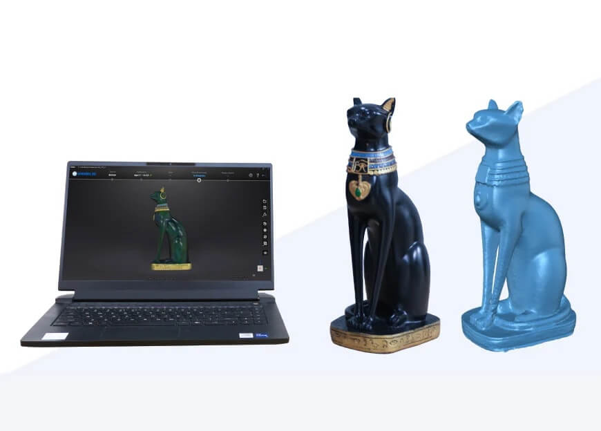 3D-скан чорного, блискучого об'єкта, що показує, як Einstar справляється зі складними та відбиваючими поверхнями.