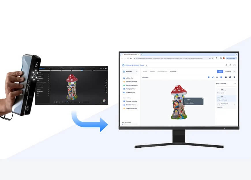 Інтерфейс платформи SHINING 3D Digital Cloud, що показує, як ділитися даними 3D-сканування, створеними за допомогою Einstar.