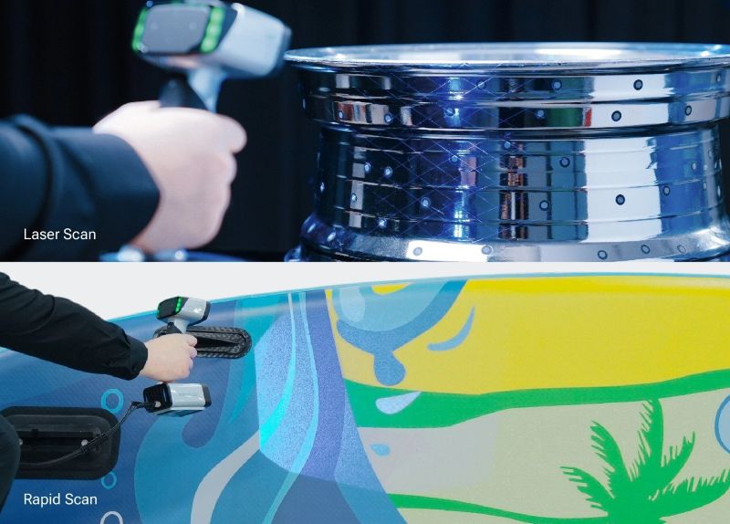 Ручний сканер EinScan HX2, що демонструє свої гібридні джерела світла: синій лазер та світлодіод