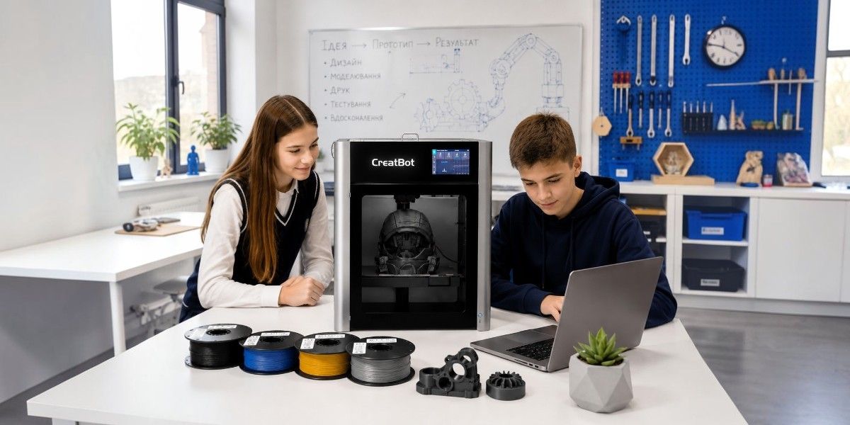 Students working with the CreatBot D400 HS 3D printer in an educational laboratory.