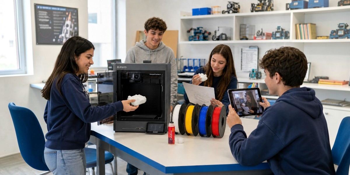 Дети используют набор 3D-принтер Elegoo Centauri Carbon 2 | Стартовый набор в учебном процессе.