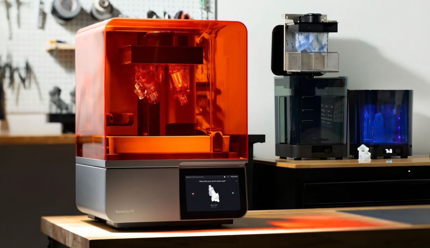 Комплекс Formlabs Form 4 с принтером, мойкой Form Wash и камерой полимеризации Form Cure обеспечивает полный цикл фотополимерной 3D-печати — от изготовления модели до ее очистки и финальной постобработки.