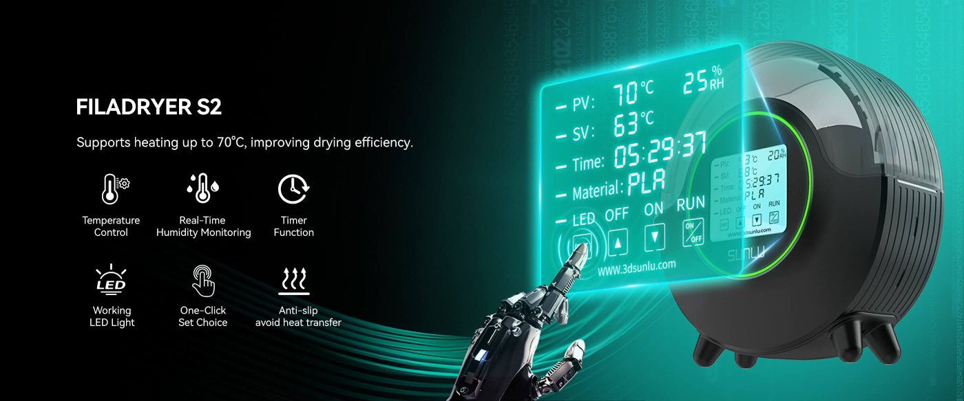 SUNLU FilaDryer S2 — функції сушарки для філаменту.