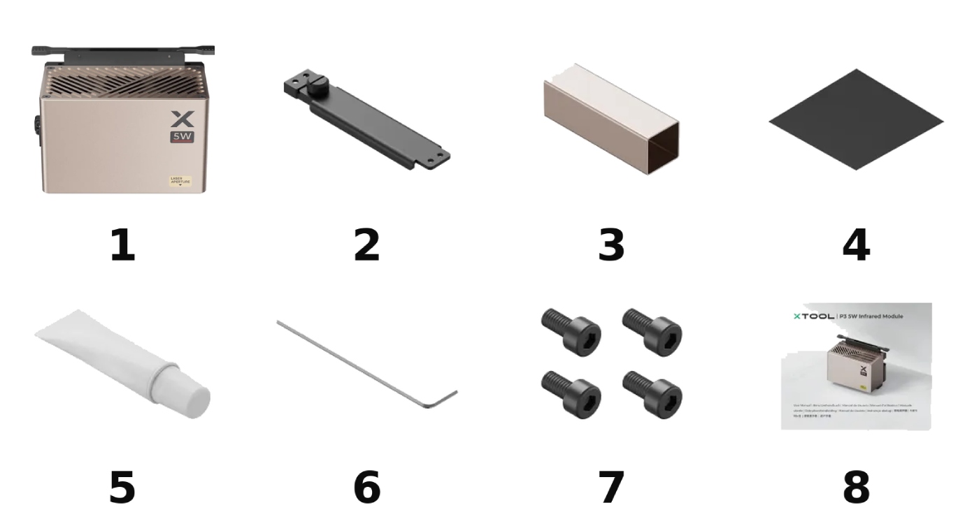 Комплектация лазерного модуля xTool P3 5W IR.