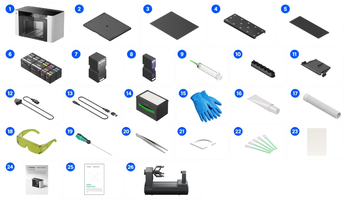 Комплектація xTool O1 Omni Dual UV Rotary Bundle з поворотним пристроєм