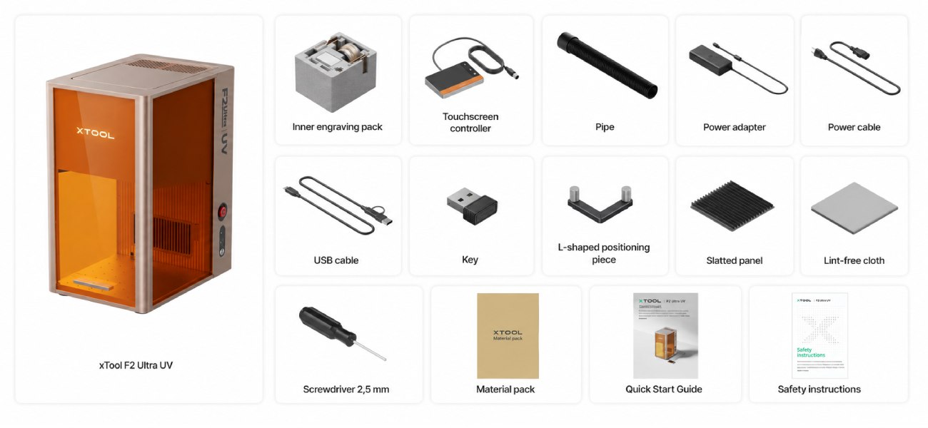 xTool F2 Ultra UV package contents