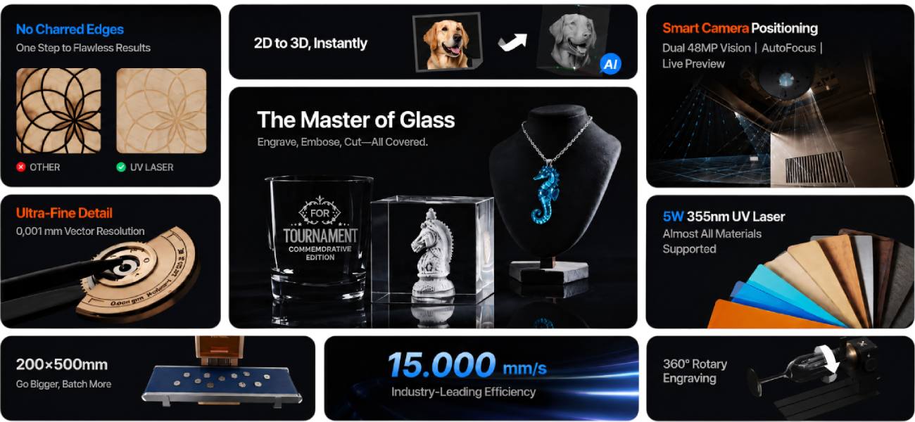 xTool F2 Ultra UV Laser 3D engraving, embossing, and glass cutting