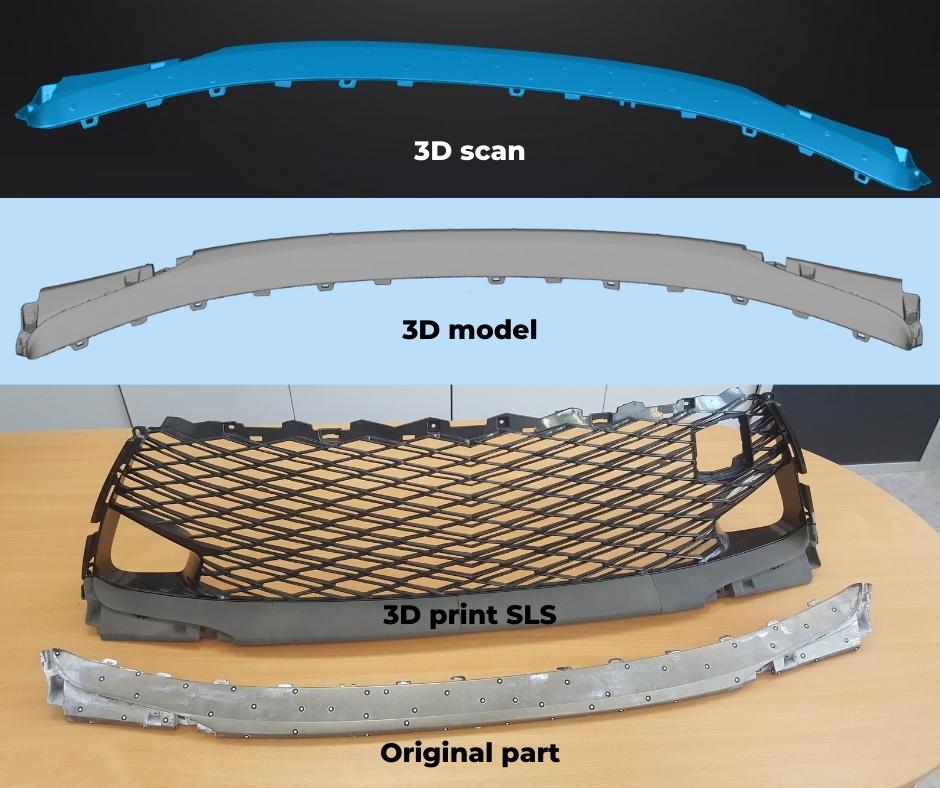 Car part restoration - 3D scanning, 3D modeling, 3D SLS printing