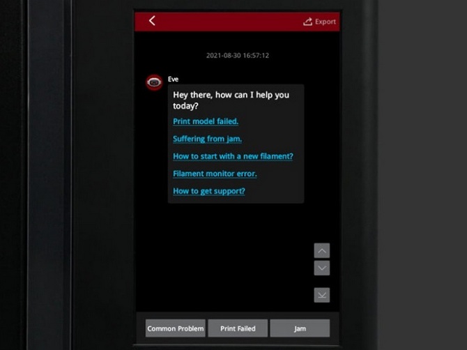 3D принтер Pro3 Plus має вбудовану систему помічника EVE Smart Assistant