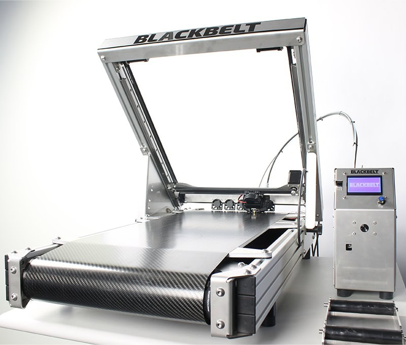 Blackbelt conveyor belt 3D printer for continuous 3D printing